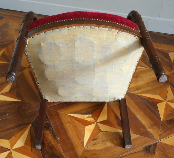 Pair of Empire mahogany armchairs, red velvet by Manufacture Bonvallet - 19th century