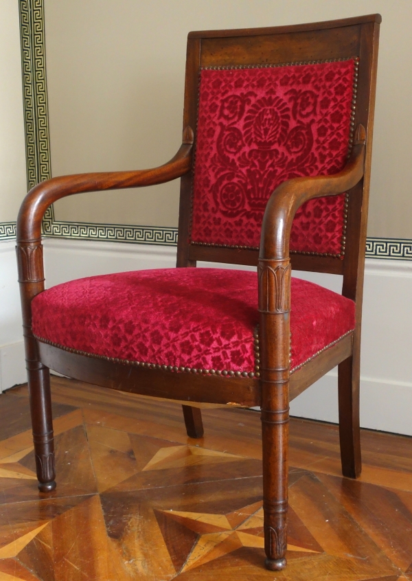 Pair of Empire mahogany armchairs, red velvet by Manufacture Bonvallet - 19th century