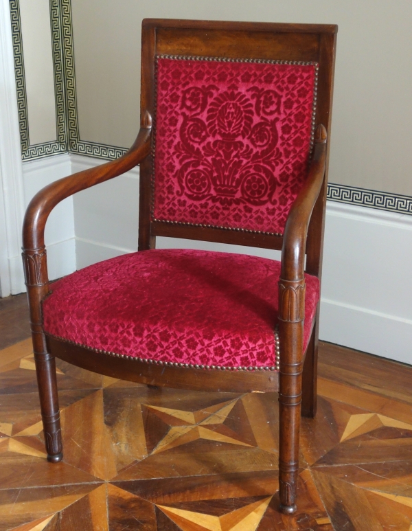 Pair of Empire mahogany armchairs, red velvet by Manufacture Bonvallet - 19th century