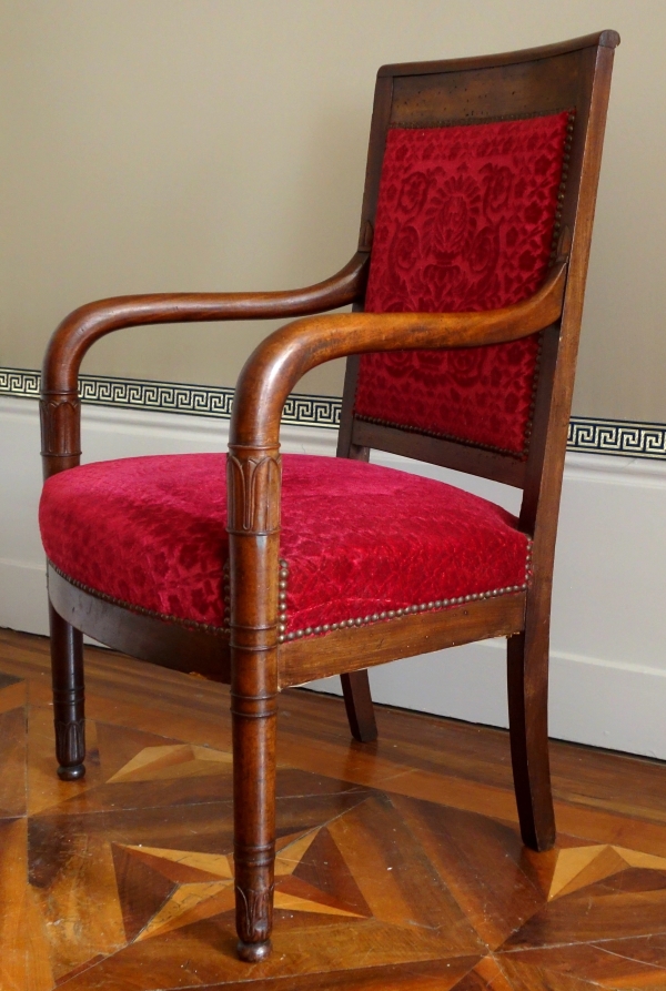 Pair of Empire mahogany armchairs, red velvet by Manufacture Bonvallet - 19th century