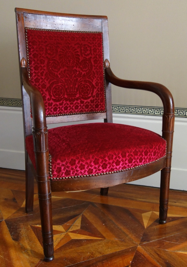 Pair of Empire mahogany armchairs, red velvet by Manufacture Bonvallet - 19th century
