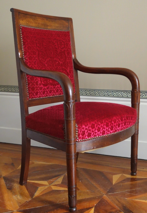 Pair of Empire mahogany armchairs, red velvet by Manufacture Bonvallet - 19th century