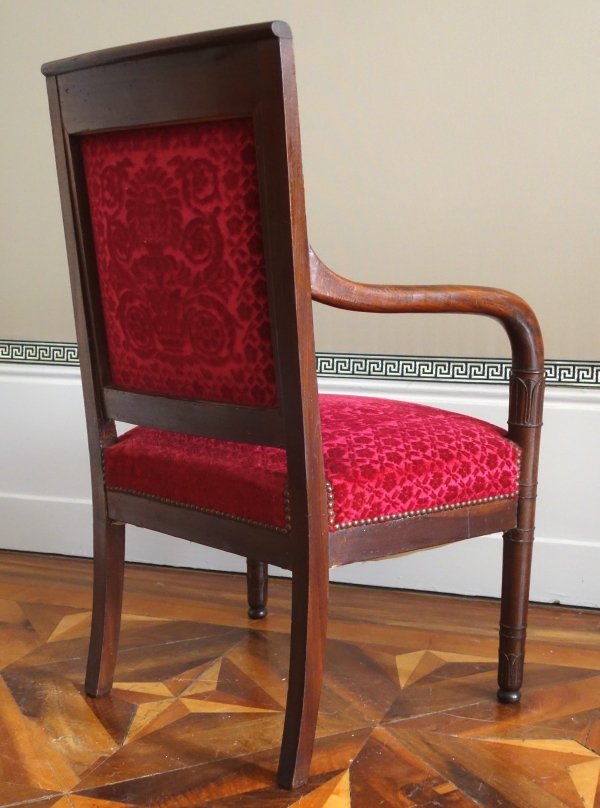 Pair of Empire mahogany armchairs, red velvet by Manufacture Bonvallet - 19th century