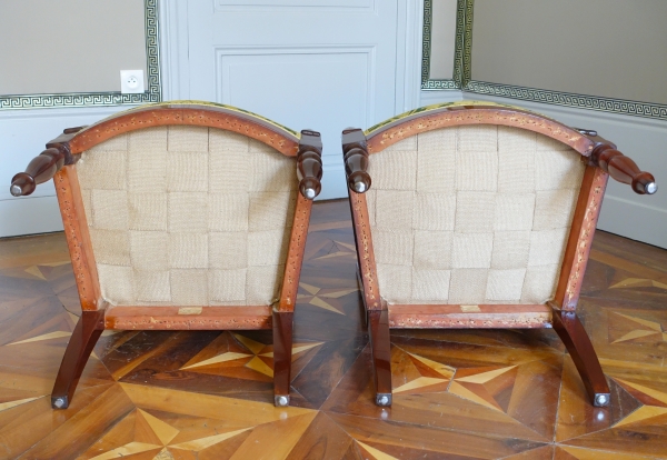 Jacob Desmalter : paire de fauteuils d'époque Empire en acajou - estampillés et étiquette de château