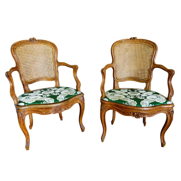 Pair of Louis XV wallnut cane armchairs - follower of Nogaret