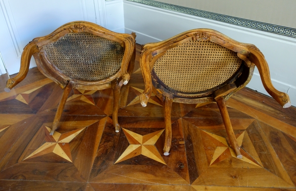 Pair of Louis XV wallnut cane armchairs - follower of Nogaret