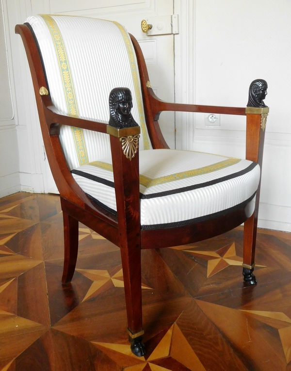 Pair of Directoire / Consulate period mahogany armchairs attributed to Jacob Freres