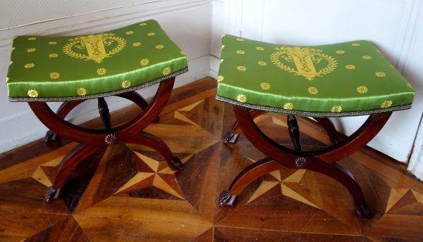 Pair of Empire style mahogany stools