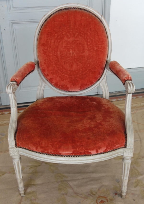 Louis XVI living room suite - 9 pieces - stamped Jacques Lechartier