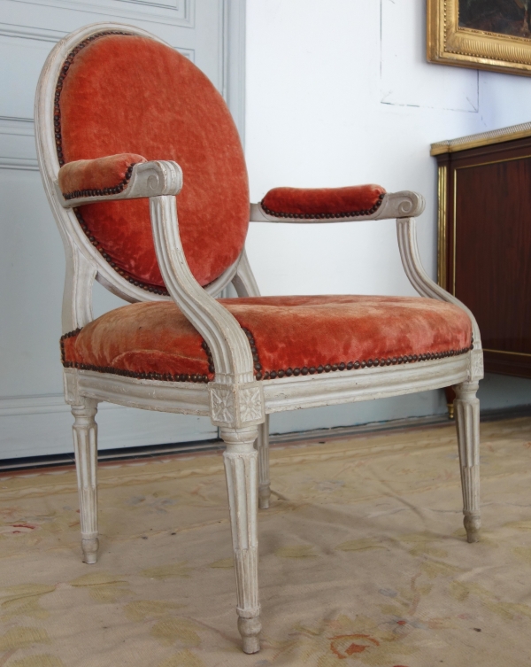Louis XVI living room suite - 9 pieces - stamped Jacques Lechartier