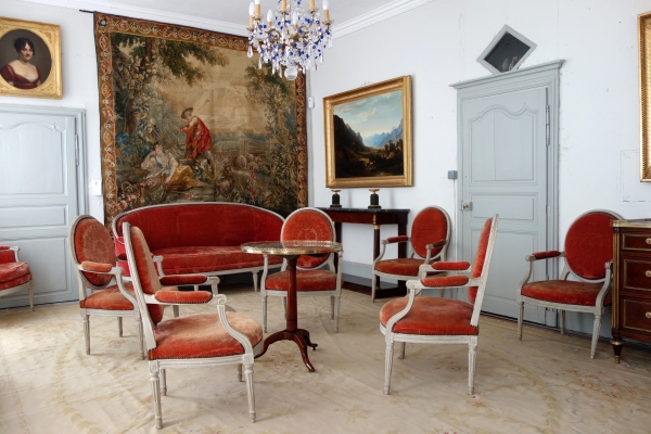 Louis XVI living room suite - 9 pieces - stamped Jacques Lechartier
