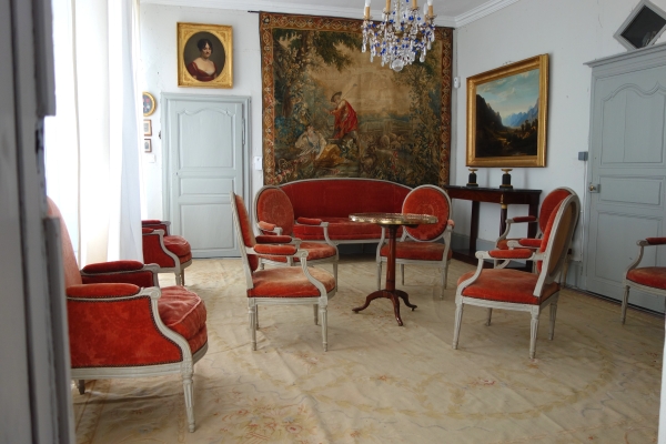 Louis XVI living room suite - 9 pieces - stamped Jacques Lechartier