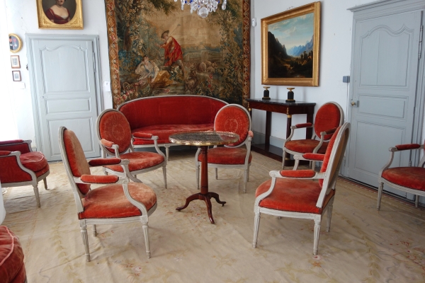 Louis XVI living room suite - 9 pieces - stamped Jacques Lechartier