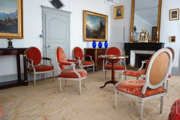 Louis XVI living room suite - 9 pieces - stamped Jacques Lechartier