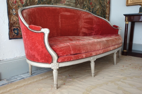 Louis XVI living room suite - 9 pieces - stamped Jacques Lechartier