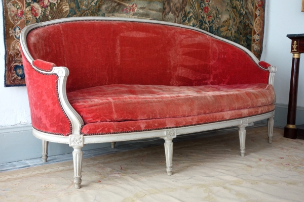 Louis XVI living room suite - 9 pieces - stamped Jacques Lechartier