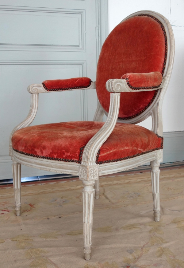 Louis XVI living room suite - 9 pieces - stamped Jacques Lechartier