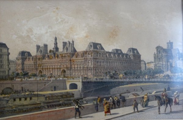 Les monuments de Paris : suite de 10 gravures colorisées d'époque Napoléon III - cadres en acajou