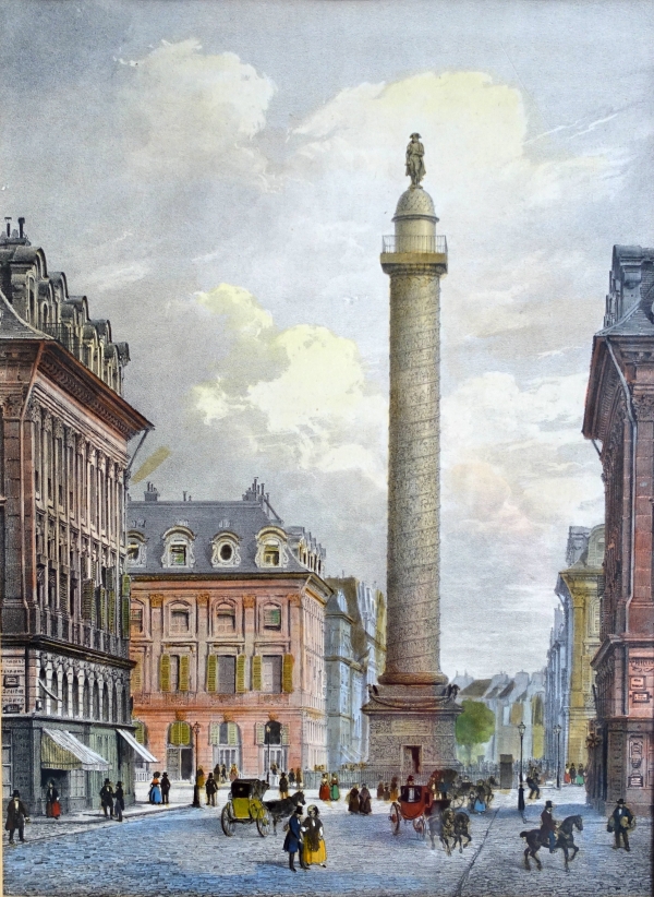 Les monuments de Paris : suite de 10 gravures colorisées d'époque Napoléon III - cadres en acajou