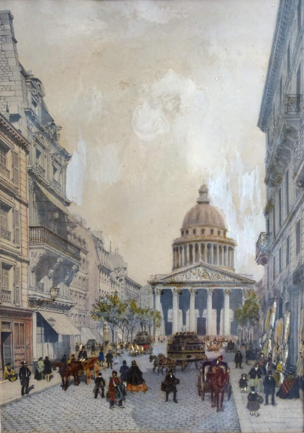 Les monuments de Paris : suite de 10 gravures colorisées d'époque Napoléon III - cadres en acajou