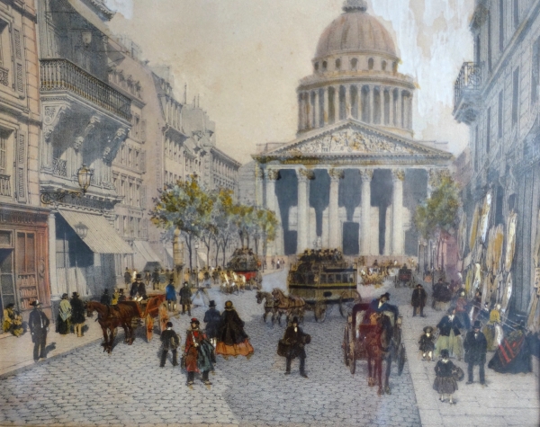 Les monuments de Paris : suite de 10 gravures colorisées d'époque Napoléon III - cadres en acajou