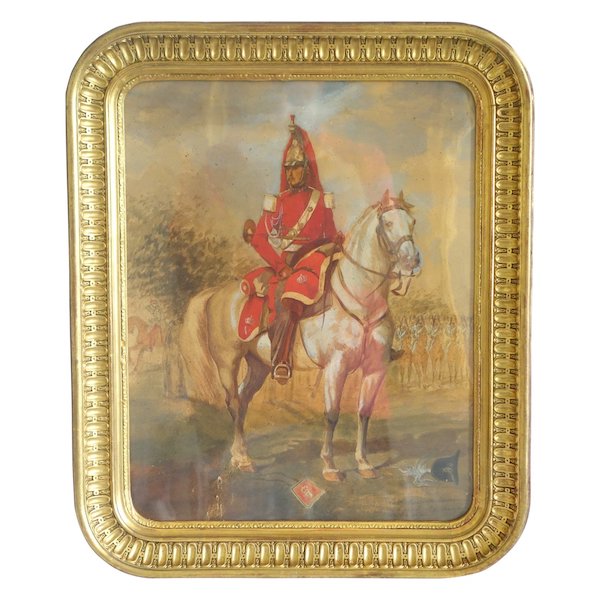 19th century watercolor : Cavalry soldier, Napoleon III period