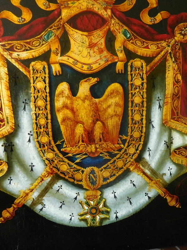 Les Grandes Armes Impériales de Napoléon III, huile sur panneau, souvenir historique - 1855
