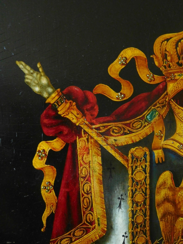 Les Grandes Armes Impériales de Napoléon III, huile sur panneau, souvenir historique - 1855