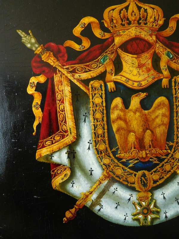 Napoleon III Imperial coat of arms, oil on panel dated 1855