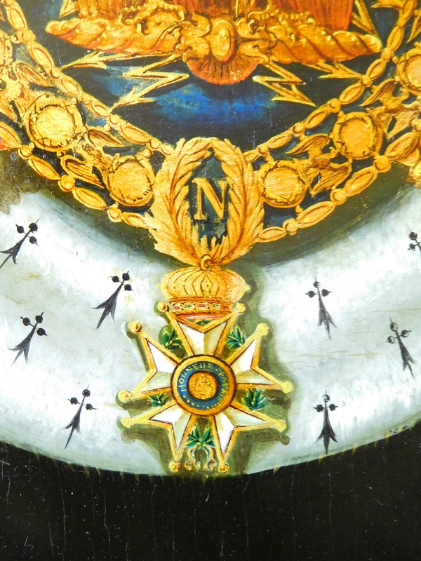 Napoleon III Imperial coat of arms, oil on panel dated 1855