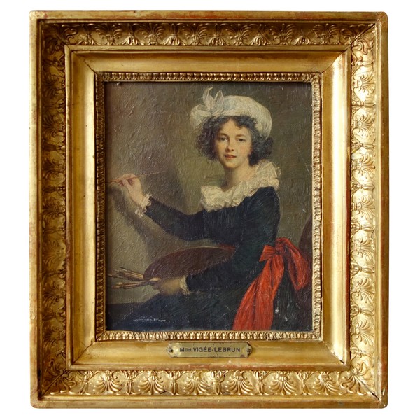 Autoportrait d'Elisabeth Vigée Lebrun dans un cadre d'époque Empire - héliopeinture