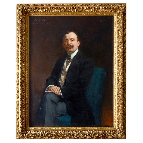 Jean Syndon Faurie : autoportrait du peintre, grande huile sur toile 116cm x 90cm - 1913