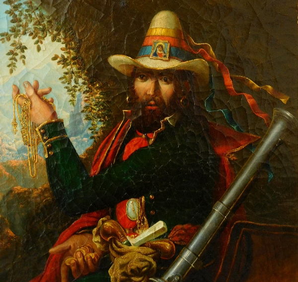 Portrait de bandit Corse, huile sur toile d'époque Restauration 76,5cm x 90cm
