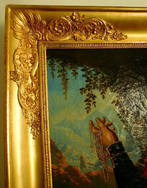 Portrait de bandit Corse, huile sur toile d'époque Restauration 76,5cm x 90cm
