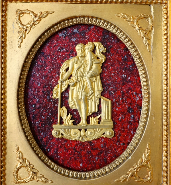 Mercury gilt bronze miniature - Belisaire - on a porphyry background in trompe-l'oeil style