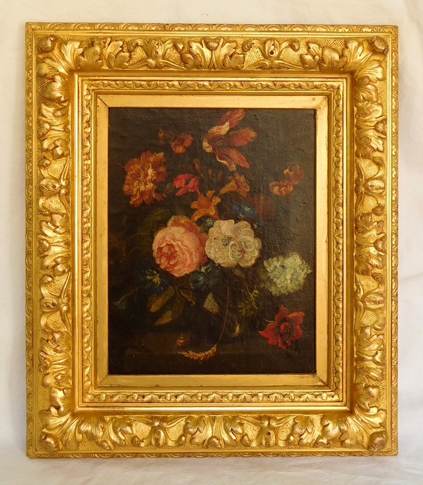 18th century Dutch school : bouquet of flowers, in a 19th century gilt wood frame