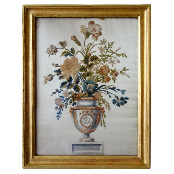 Soie chenillée Lyonnaise, bouquet de fleurs d'époque Empire Restauration par Hoeth à Lyon
