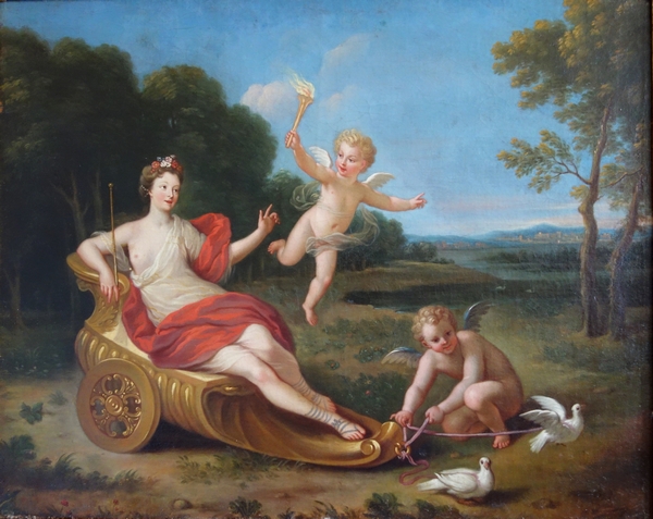Early 18th century French school, Venus' Chariot, mythological painting : 81cm x 65cm