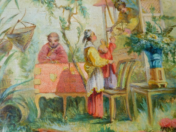 Chinoiseries dans le goût de Pillement, huile sur panneau époque XIXe siècle