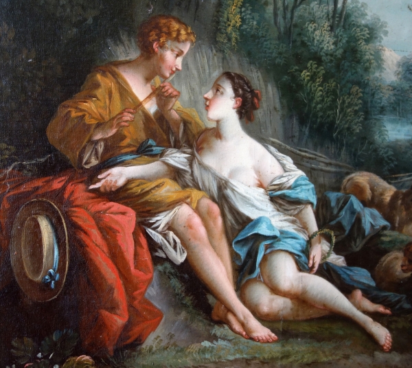 18th century French school after Francois Boucher : Daphnis and Chloe, oil on canvas - 73cm x 84cm
