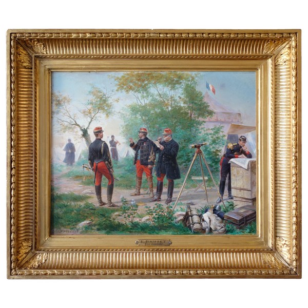 Emile Brisset : French general staff officers campaigning - late 19th century oil on canvas