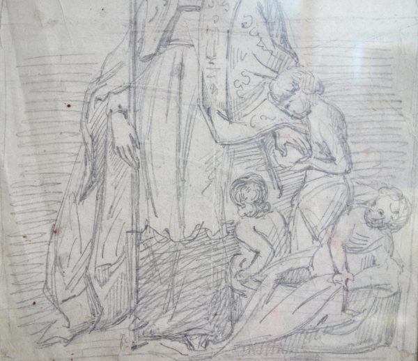 Saint Nicolas, dessin au crayon sur papier attribué à Tommaso Minardi - beau cadre en bois doré
