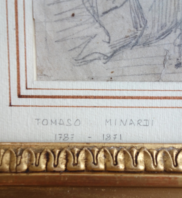 Saint Nicolas, dessin au crayon sur papier attribué à Tommaso Minardi - beau cadre en bois doré