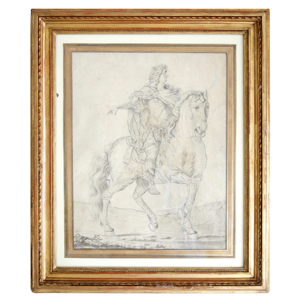 Portrait équestre de Louis XIV, dessin à la plume attribué à Jean-joseph Bernard, XVIIIe siècle