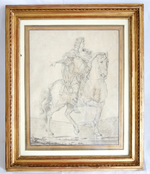 Portrait équestre de Louis XIV, dessin à la plume attribué à Jean-joseph Bernard, XVIIIe siècle