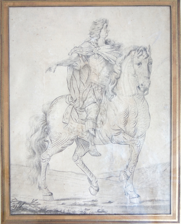 Portrait équestre de Louis XIV, dessin à la plume attribué à Jean-joseph Bernard, XVIIIe siècle