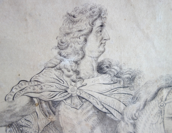 Portrait équestre de Louis XIV, dessin à la plume attribué à Jean-joseph Bernard, XVIIIe siècle