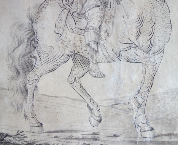 Portrait of Louis XIV riding a horse attributed to Jean Joseph Bernard, 18th century