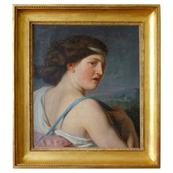Ecole française de la fin XVIIIe siècle : portrait de Diane chasseresse - huile sur toile signée et datée 1799
