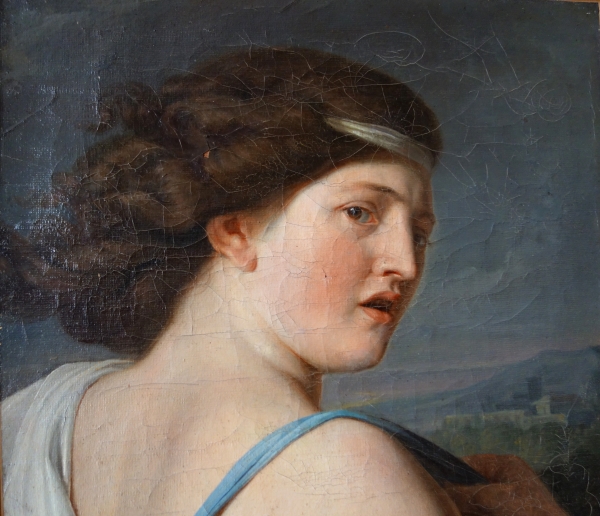 Ecole française de la fin XVIIIe siècle : portrait de Diane chasseresse - huile sur toile signée et datée 1799